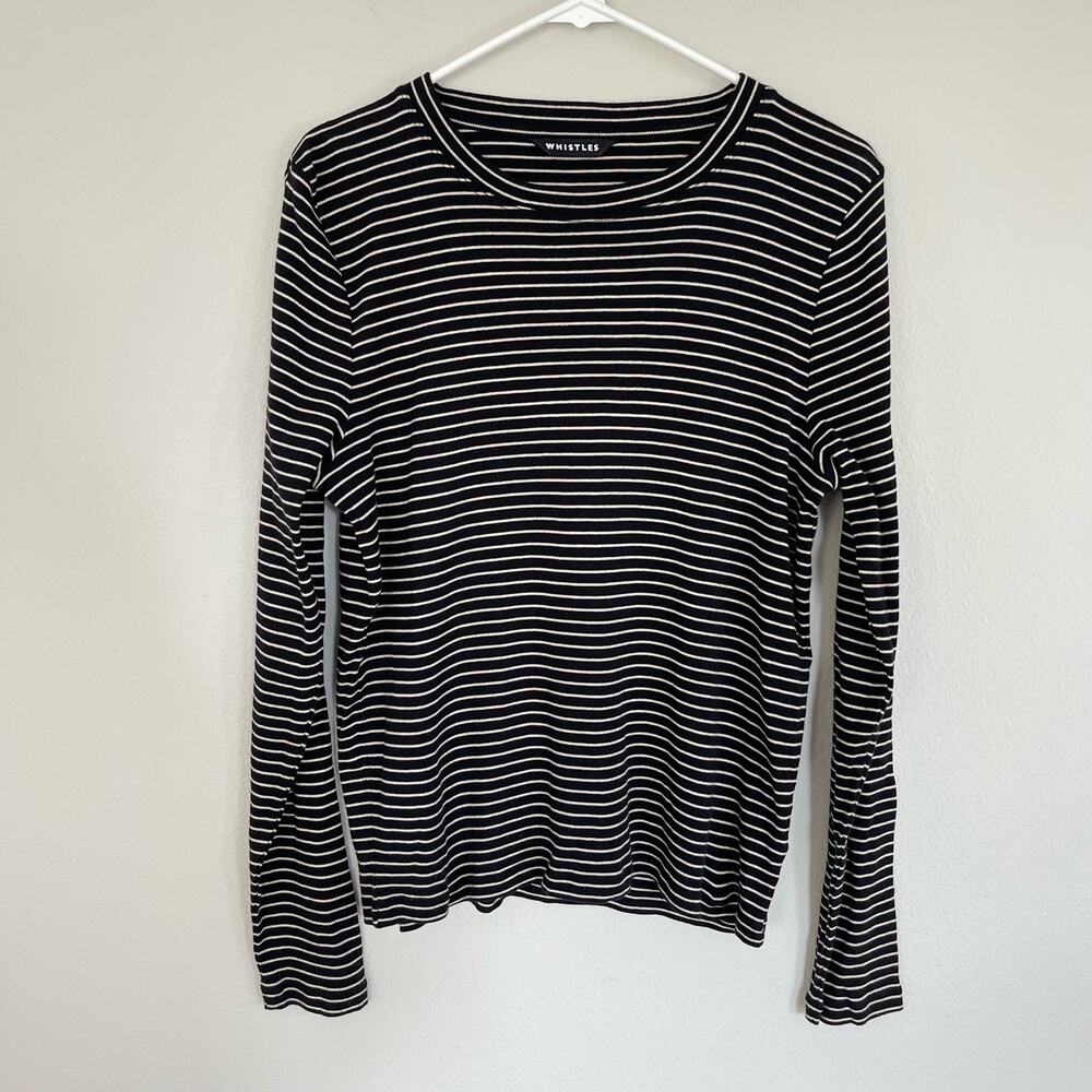 WHISTLES Striped Essential Slim Crewneck Top